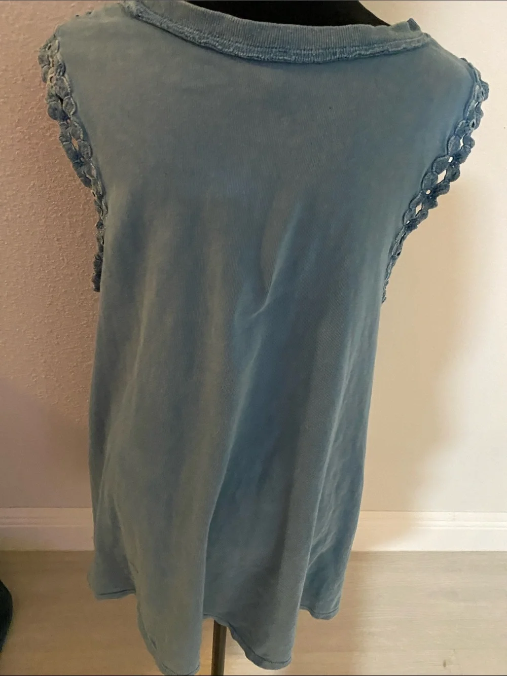 Free People Blue Crochet Yoke Sleeveless Tunic
